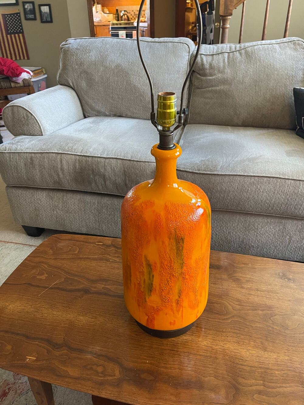 Mid Century Modern Lava Drip Glaze Orange Ceramic Table Lamp MCM